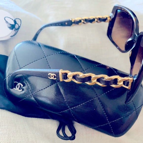 CHANEL Accessories - Chanel  Gold  Chain, Leather, Sunglasses